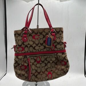 Coach Tan and Red Signature Crossbody Bag